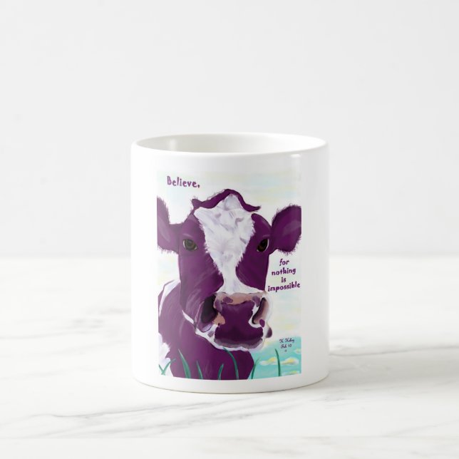 Purple Cow Quite Possibly Contemplating Flight Coffee Mug (Center)