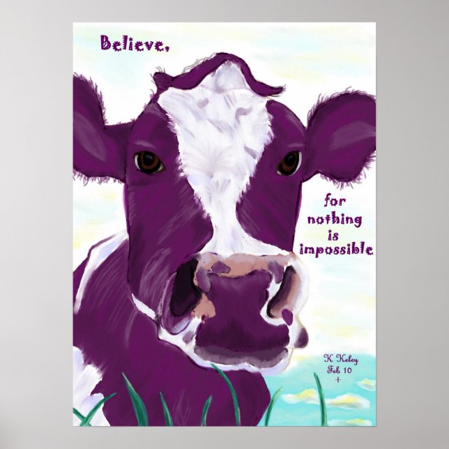 Purple Cow Quite Possibly Contemplating Flight Poster (Front)