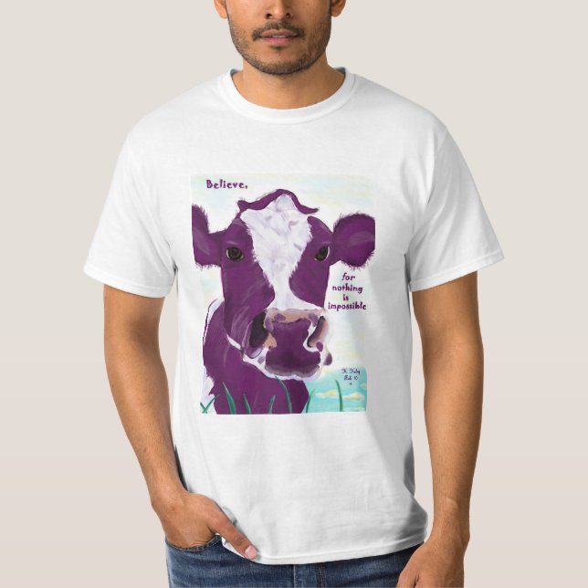 Purple Cow Quite Possibly Contemplating Flight T-Shirt (Front)