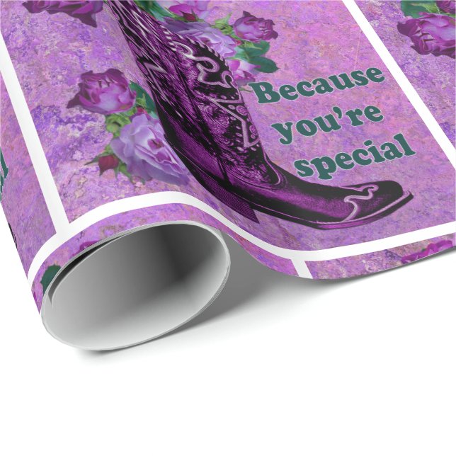 Purple Cowboy Boot With Roses You're Special Wrapping Paper (Roll Corner)