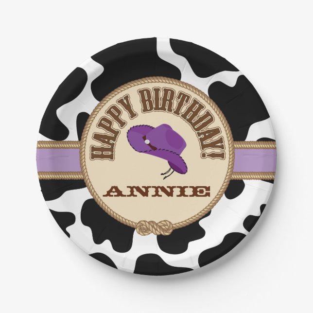 Purple Cowgirl Birthday, Customisable Plates (Front)