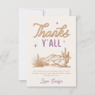 Purple Cowgirl Birthday Party Thank You Card