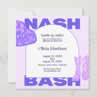 Purple Cowgirl Nashville Bachelorette Party Invita Invitation
