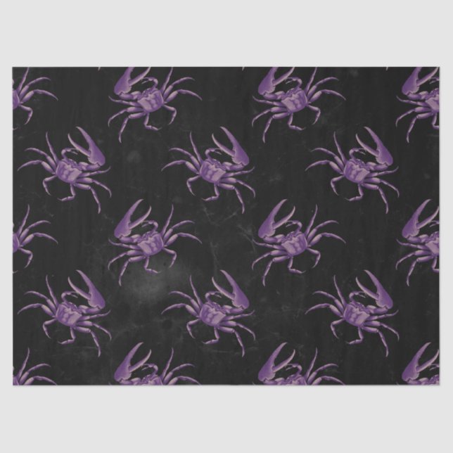 Purple Crabs on Black Decoupage Tissue Paper (Front)