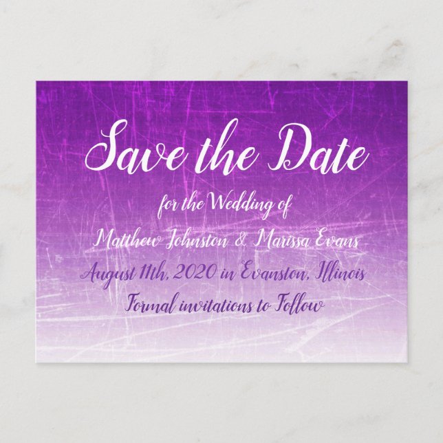 Purple Crackle Personalised Save the Date Postcard (Front)