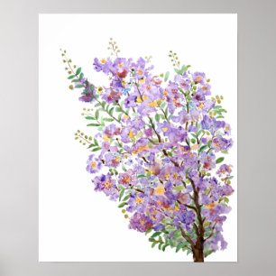 purple crape myrtle watercolor flowers poster
