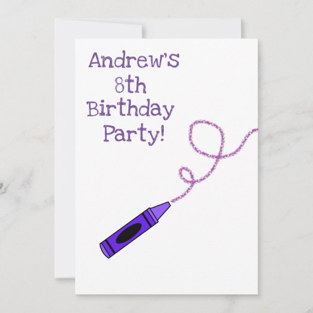 Purple Crayon Birthday Party Invitation (Front)