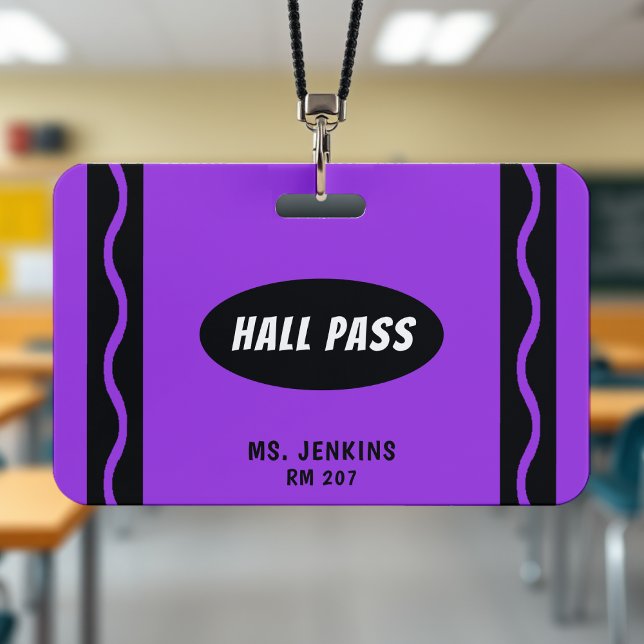 Purple Crayon Teacher Student Classroom Hall Pass ID Badge (Purple Crayon Teacher Student Classroom Hall Pass Badge
)
