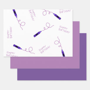 Purple Crayon Wrapping Paper Sheet