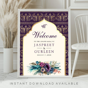 Purple Cream Anand Karaj Wedding Welcome Sign