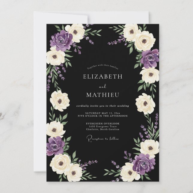 Purple Cream Botanical Whimsy Wedding Invitation (Front)