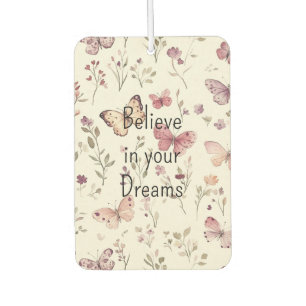 Purple Cream Butterflies Floral Believe Dreams Car Air Freshener
