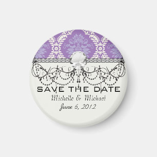 purple cream damask pattern magnet