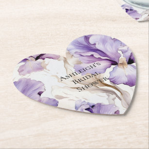 Purple Cream Iris Floral Bridal Shower Paper Coaster