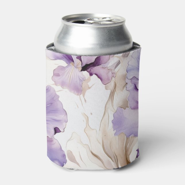 Purple Cream Iris Flowers Can Cooler (Can Front)