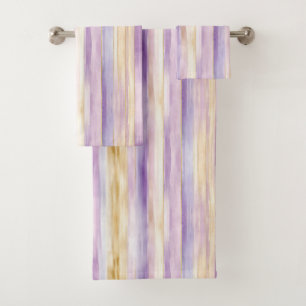 Purple Cream Iris Stripes   Bath Towel Set