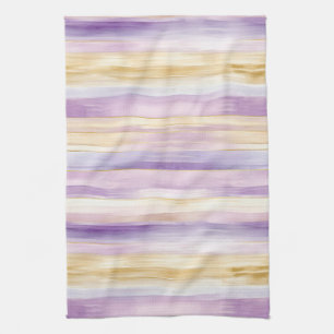 Purple Cream Iris Stripes   Tea Towel