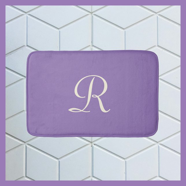 Purple & Cream Monogrammed Plush Bath Mat (Creator Uploaded)