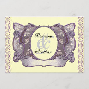 Purple & Cream Ornate Vintage Wedding Invitation