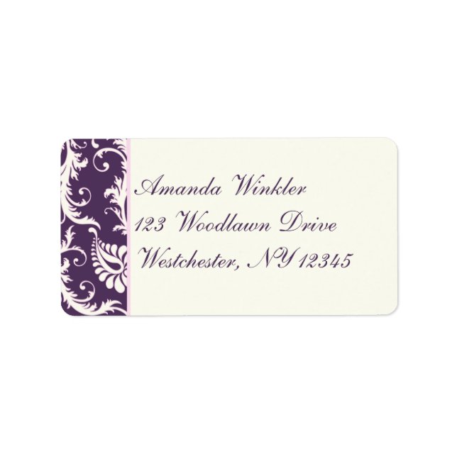 Purple, Cream, Pink Damask Address Label (Front)