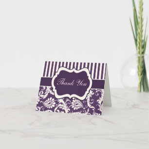 Purple, Cream, Pink Stripe Damask Thank You Card