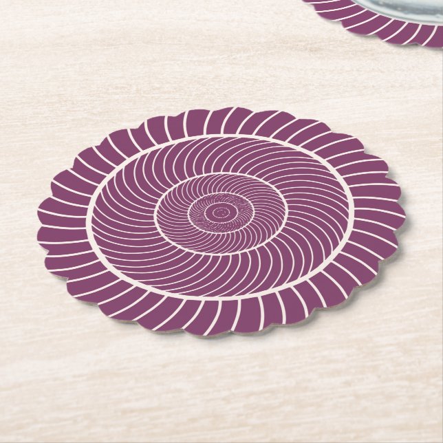 Purple cream spiral snail fibonacci sequence bever paper coaster (Angled)
