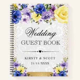 Purple Cream Summer Flowers Wedding Guest Book