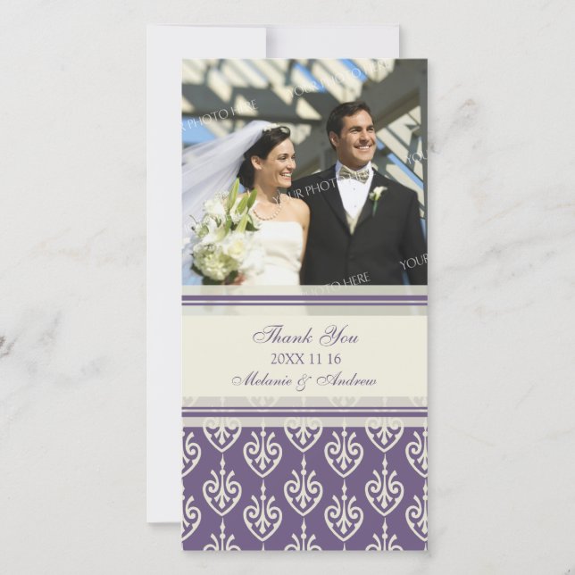Purple Cream Thank You Wedding Photo Cards (Front)