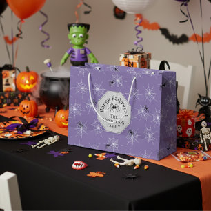 Purple Creepy Spider Webs Halloween Large Gift Bag