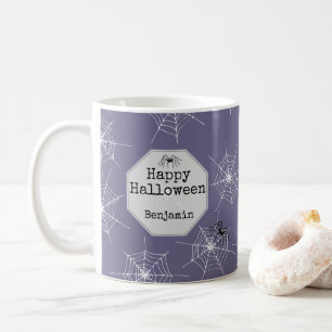Purple Creepy Spiders and Webs Happy Halloween Coffee Mug