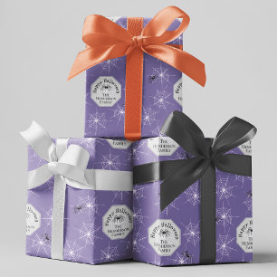 Purple Creepy Spiders Custom Family Name Halloween Wrapping Paper