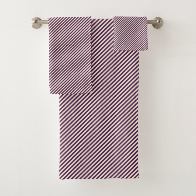 Purple Creme Diagonal Pinstripe  Bath Towel Set (Insitu)