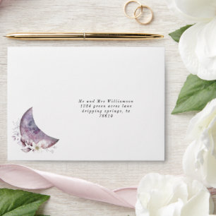 Purple Crescent Moon Pre-Addressed Wedding  Envelope