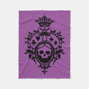 Purple Crest with Skull and Cardsuits Fleece Blanket