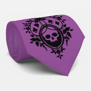Purple Crest with Skull and Cardsuits Neck Tie