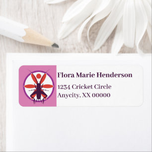 Purple Cricket and Red Flower Return Address Label