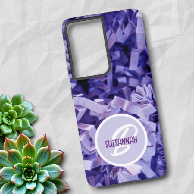 Purple Crinkled Shredded Paper Monogram Samsung Galaxy S21 Ultra Case (phone casse back )