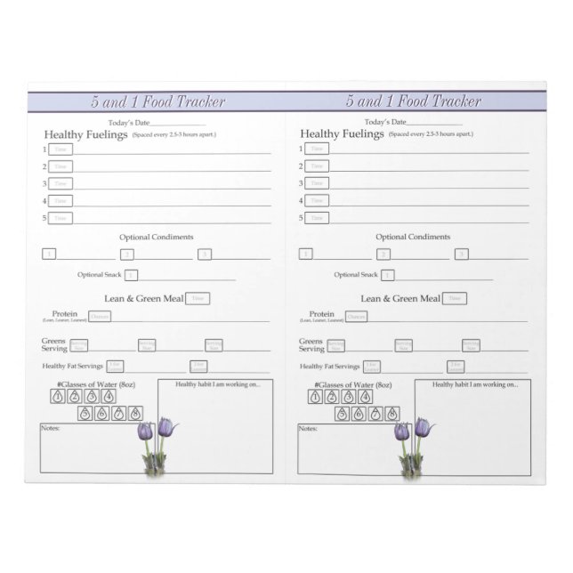 Purple Crocus 5 and 1 Daily Food Tracker Notepad (Front)