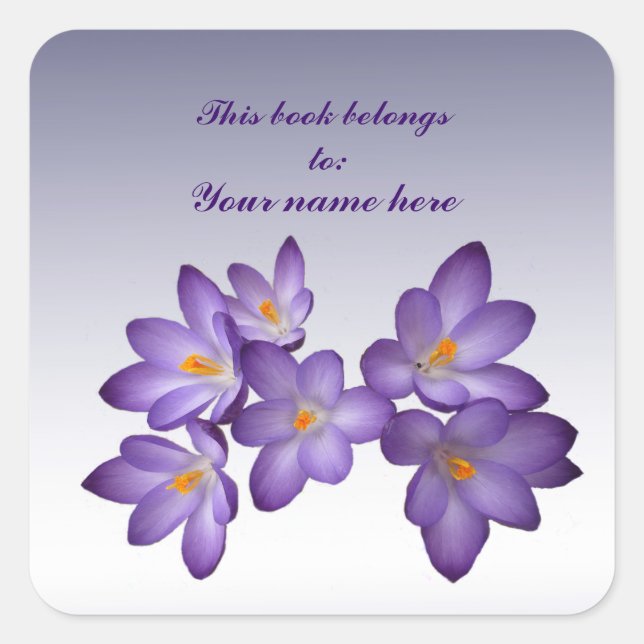 Purple Crocus Bookplate Square Sticker (Front)
