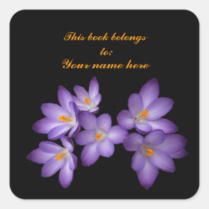 Purple Crocus Bookplate Square Sticker