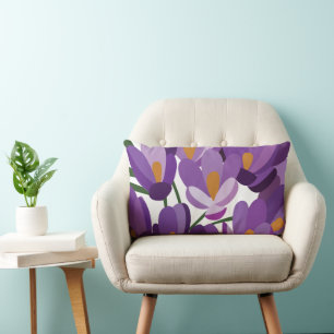 Purple Crocus Floral Lumbar Cushion