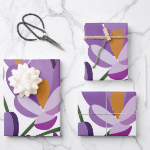 Purple Crocus Floral Wrapping Paper Sheet