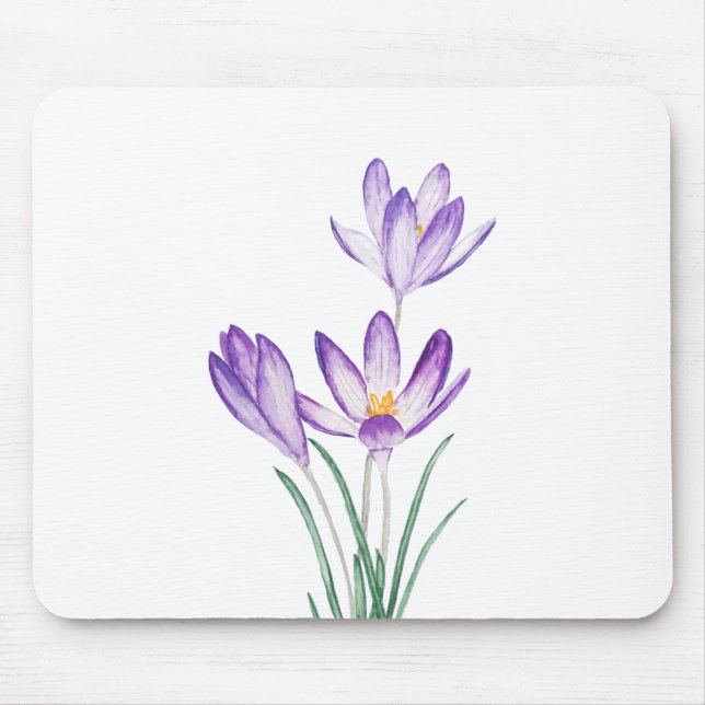 purple crocus flower watercolor mouse pad (Front)