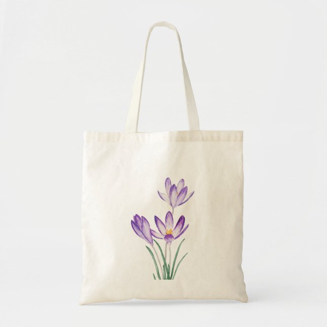 purple crocus flower watercolor tote bag (Front)