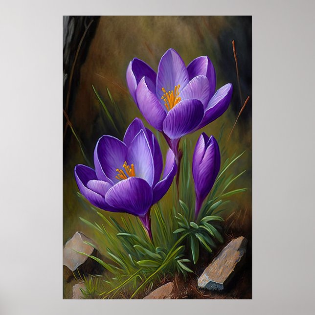 Purple Crocus Flowers Art Print Poster (Front)