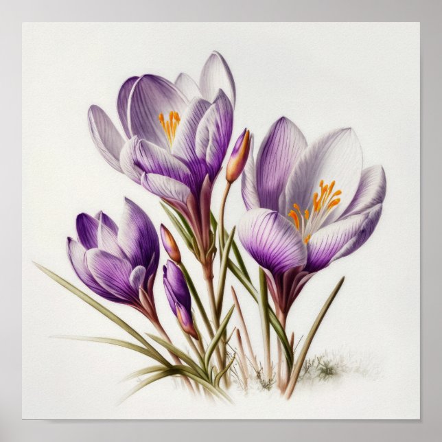 Purple Crocus Flowers Art Print Poster (Front)