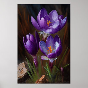 Purple Crocus Flowers Art Print Poster