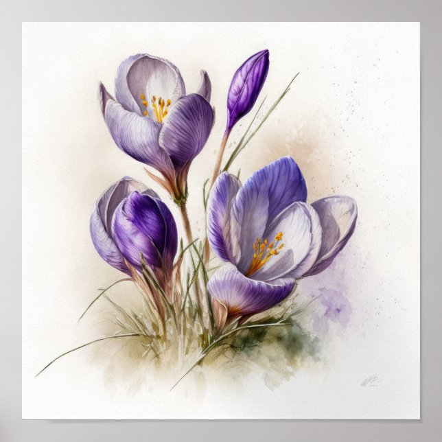 Purple Crocus Flowers Art Print Poster (Front)