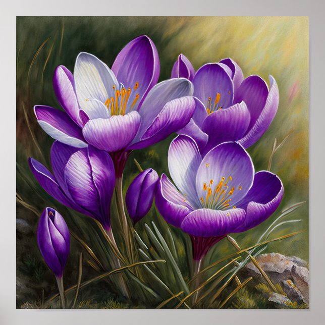 Purple Crocus Flowers Art Print Poster (Front)