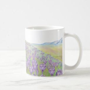 Purple Crocus Flowers on Spring Hill Illustration Coffee Mug